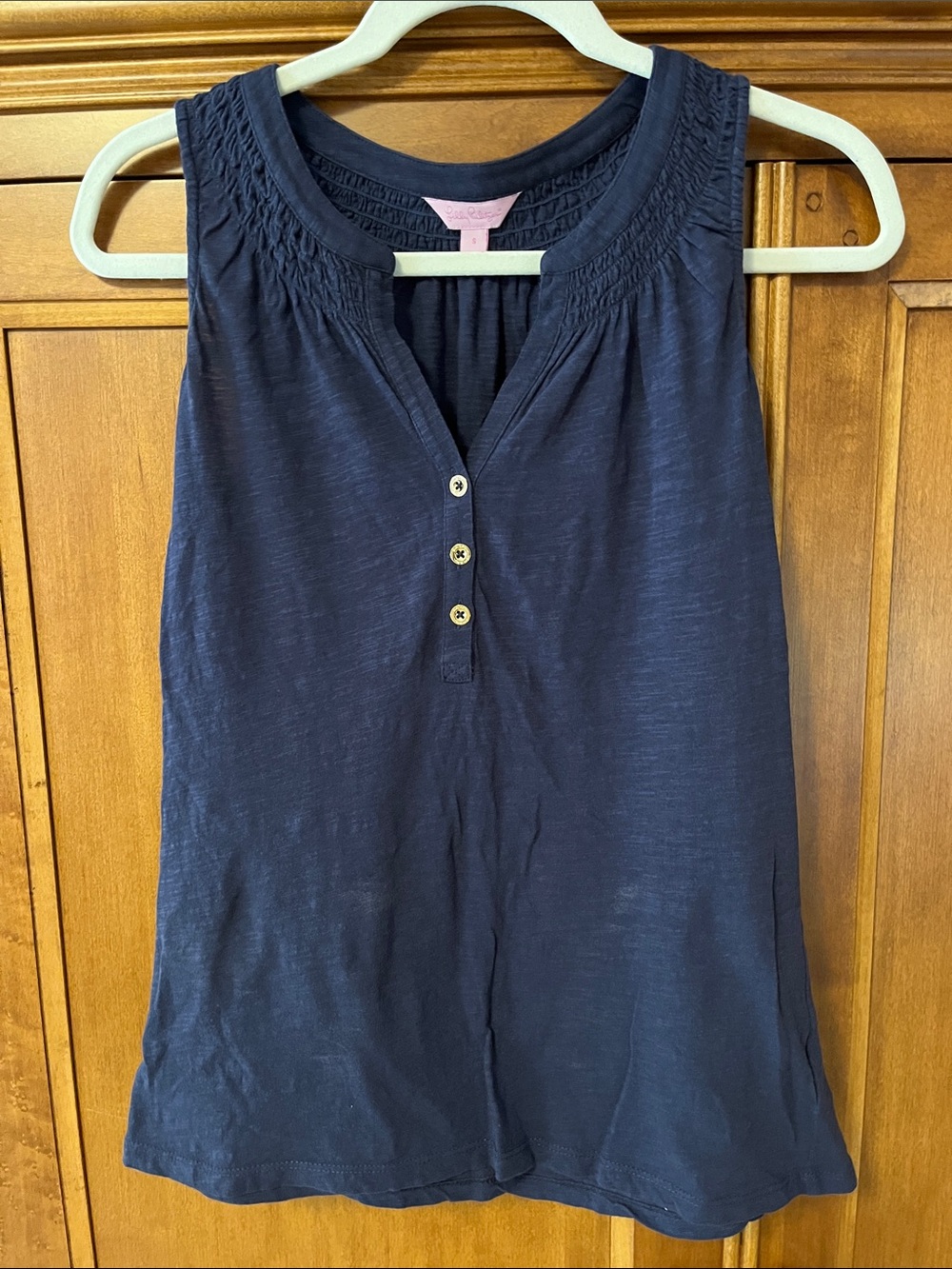 Lilly Pulitzer Navy Sleeveless Smocked Yoke Tank